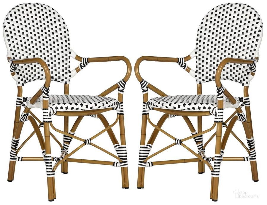 The appearance of Hooper Black and White Indoor/Outdoor Stacking Armchair Set of 2 FOX5209E designed by Safavieh in the country / farmhouse interior design. This black and white piece of furniture  was selected by 1StopBedrooms from Hooper Collection to add a touch of cosiness and style into your home. Sku: FOX5209E-SET2. Material: Aluminum. Product Type: Arm Chair. Image1