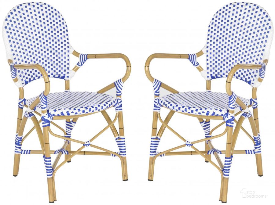 The appearance of Hooper Blue and White Indoor/Outdoor Stacking Armchair Set of 2 FOX5209A designed by Safavieh in the country / farmhouse interior design. This blue and white piece of furniture  was selected by 1StopBedrooms from Hooper Collection to add a touch of cosiness and style into your home. Sku: FOX5209A-SET2. Material: Aluminum. Product Type: Arm Chair. Image1