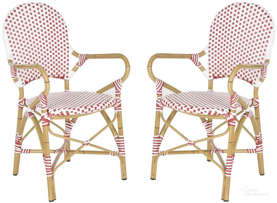 The appearance of Hooper Red and White Indoor/Outdoor Stacking Armchair Set of 2 FOX5209C designed by Safavieh in the country / farmhouse interior design. This red and white piece of furniture  was selected by 1StopBedrooms from Hooper Collection to add a touch of cosiness and style into your home. Sku: FOX5209C-SET2. Material: Aluminum. Product Type: Arm Chair. Image1