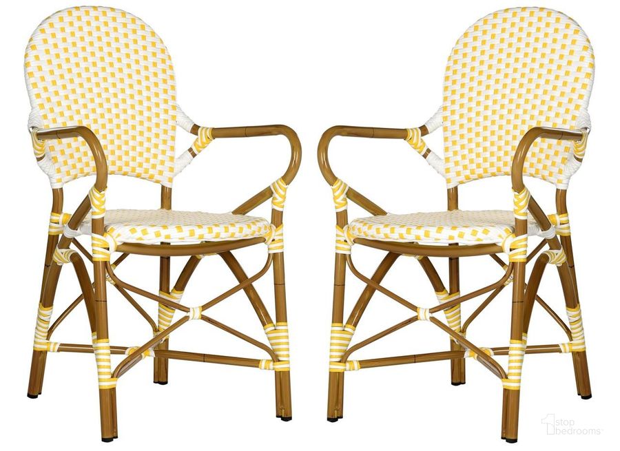 The appearance of Hooper Yellow and White Indoor/Outdoor Stacking Armchair Set of 2 FOX5209D designed by Safavieh in the country / farmhouse interior design. This white and yellow piece of furniture  was selected by 1StopBedrooms from Hooper Collection to add a touch of cosiness and style into your home. Sku: FOX5209D-SET2. Material: Aluminum. Product Type: Arm Chair. Image1