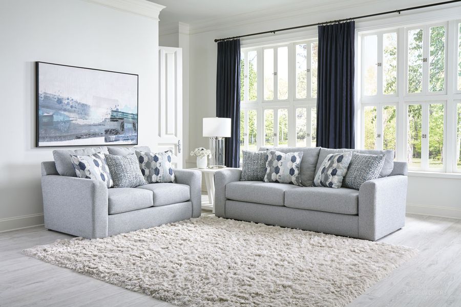 The appearance of Hooten Marine Living Room Set designed by Jackson in the modern / contemporary interior design. This gray piece of furniture  was selected by 1StopBedrooms from Hooten Collection to add a touch of cosiness and style into your home. Sku: 328803184223207843;328802184223207843. Material: Fabric. Product Type: Living Room Set. Image1