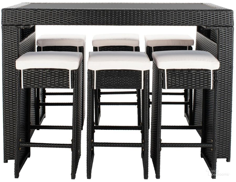 The appearance of Horus Dining Set in Black and Beige designed by Safavieh in the modern / contemporary interior design. This black and beige piece of furniture  was selected by 1StopBedrooms from Horus Collection to add a touch of cosiness and style into your home. Sku: PAT7502A. Table Base Style: Double Pedestal. Material: Steel. Table Top Shape: Rectangular. Product Type: Outdoor Dining Set. Image1