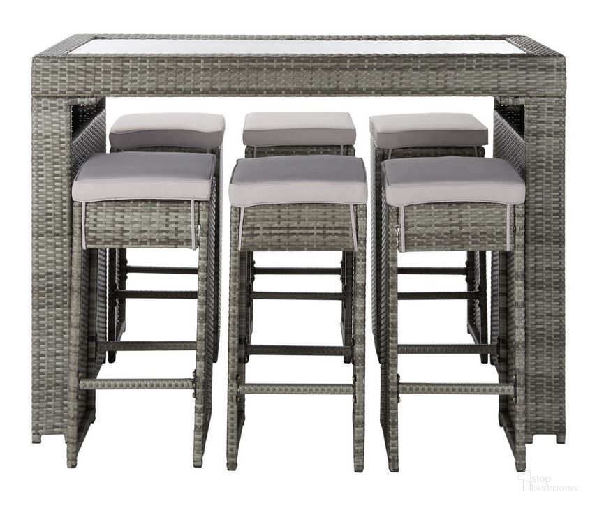 The appearance of Horus Dining Set in Grey and Grey designed by Safavieh in the modern / contemporary interior design. This grey and grey piece of furniture  was selected by 1StopBedrooms from Horus Collection to add a touch of cosiness and style into your home. Sku: pat7502B. Table Base Style: Double Pedestal. Material: Steel. Table Top Shape: Rectangular. Product Type: Outdoor Dining Set. Image1