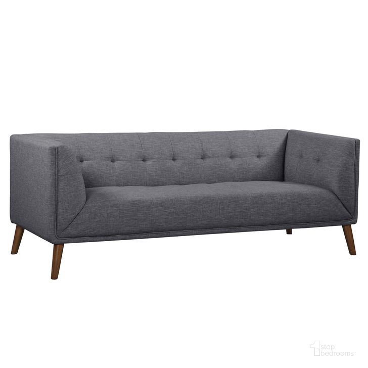 The appearance of Hudson Mid-Century Button-Tufted Sofa In Dark Gray Linen and Walnut Legs designed by Armen Living in the transitional interior design. This dark gray piece of furniture  was selected by 1StopBedrooms from Hudson Collection to add a touch of cosiness and style into your home. Sku: LCHU3DG. Material: Wood. Product Type: Sofa. Image1