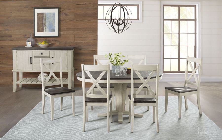 The appearance of Huron Chalk 60 Inch Extendable Round Dining Room Set In White designed by A-America in the transitional interior design. This white piece of furniture  was selected by 1StopBedrooms from Huron Collection to add a touch of cosiness and style into your home. Sku: HURCO610B;HURCO610T;HURCO2652;HURCO2652. Table Base Style: Pedestal. Table Top Shape: Round. Material: Wood. Product Type: Dining Room Set. Image1