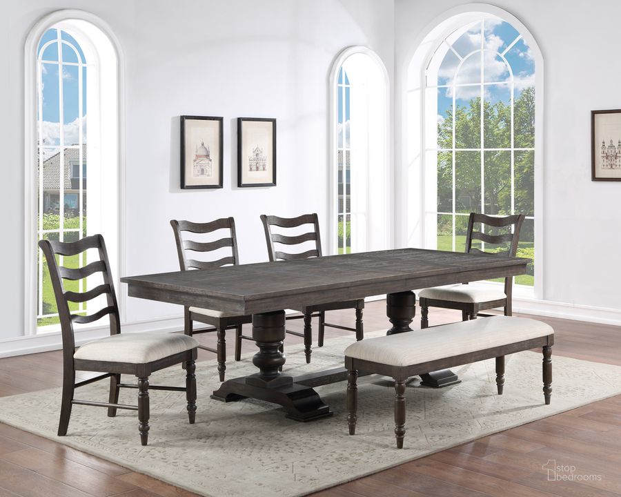 The appearance of Hutchins 6-Piece Dining Set In Brown designed by Steve Silver in the modern / contemporary interior design. This brown piece of furniture  was selected by 1StopBedrooms from Hutchins Collection to add a touch of cosiness and style into your home. Sku: HU500TB;HU500TT;HU500S;HU500S;HU500BN. Product Type: Dining Room Set. Material: MDF. Image1