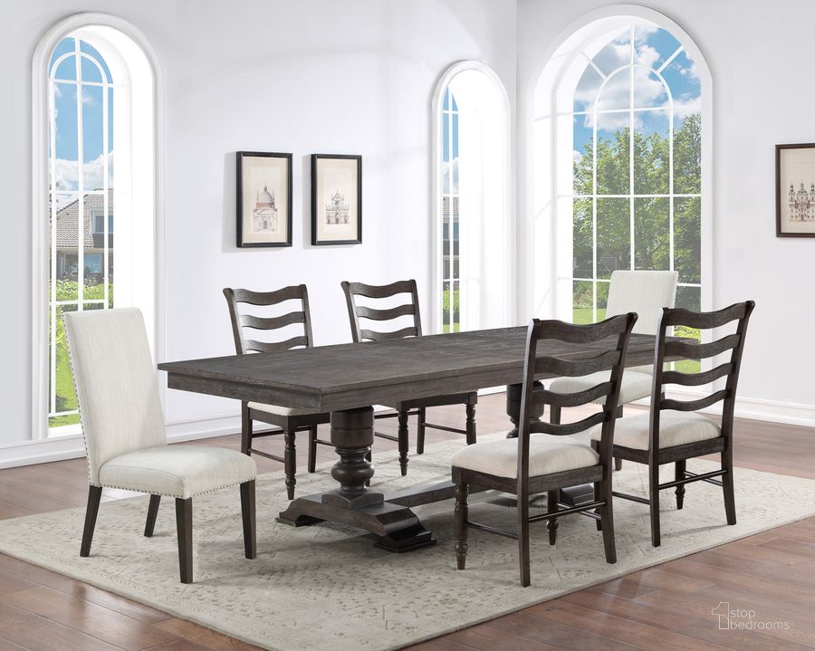 The appearance of Hutchins 7 Piece Dining Set with 2 Upholstered Chairs In Brown designed by Steve Silver in the transitional interior design. This brown piece of furniture  was selected by 1StopBedrooms from Hutchins Collection to add a touch of cosiness and style into your home. Sku: HU500TB;HU500TT;HU500S;HU500S;HU550S. Product Type: Dining Room Set. Material: MDF. Image1