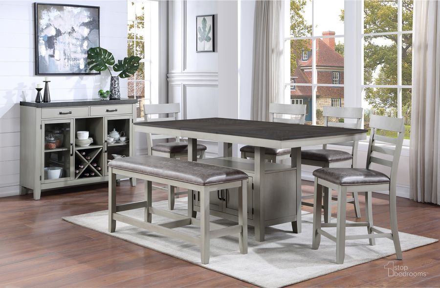 The appearance of Hyland 7Pc Dining Set With Server designed by Steve Silver in the country / farmhouse interior design. This grey and charcoal piece of furniture  was selected by 1StopBedrooms from Hyland Collection to add a touch of cosiness and style into your home. Sku: HY500PT;HY500CC;HY500CC;HY500CC;HY500CC;HY500CCBN;HY500SV. Product Type: Dining Room Set. Material: Plywood. Image1