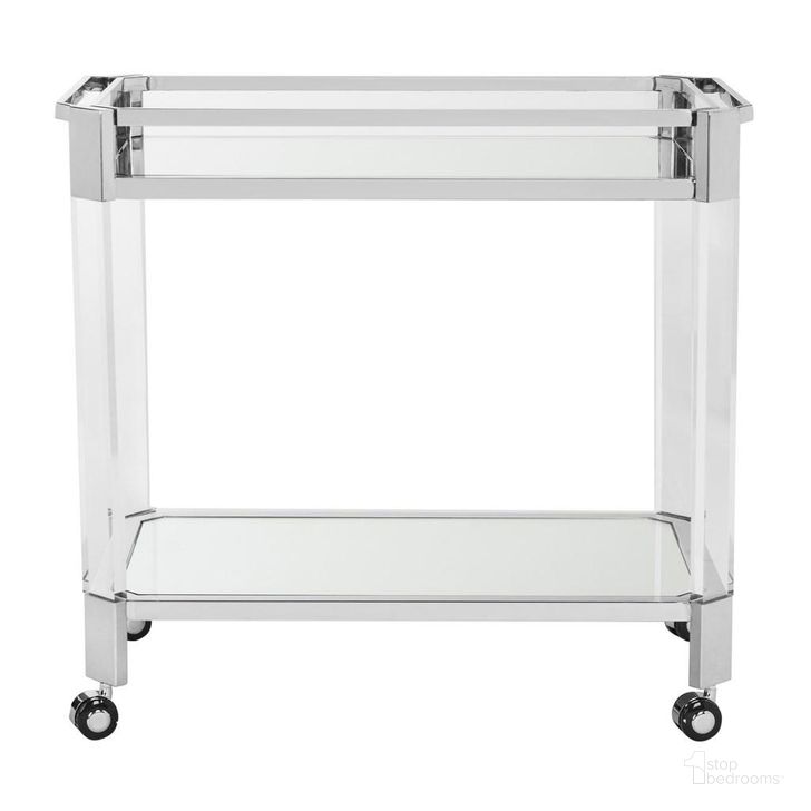 The appearance of Iago Acrylic Bar Trolley In Clear designed by Safavieh Couture in the modern / contemporary interior design. This clear piece of furniture  was selected by 1StopBedrooms from Iago Collection to add a touch of cosiness and style into your home. Sku: SFV2521A. Product Type: Kitchen Islands and Serving Cart. Material: Stainless Steel. Image1