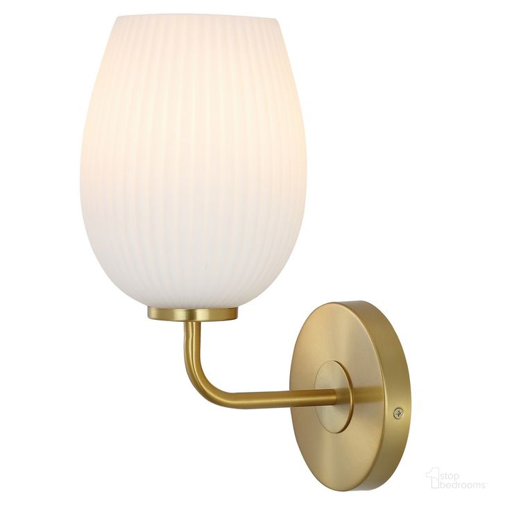 The appearance of Idina Wall Sconce in Gold designed by Safavieh in the modern / contemporary interior design. This gold piece of furniture  was selected by 1StopBedrooms from Idina Collection to add a touch of cosiness and style into your home. Sku: SCN4072A. Product Type: Wall Sconce. Material: Iron. Image1