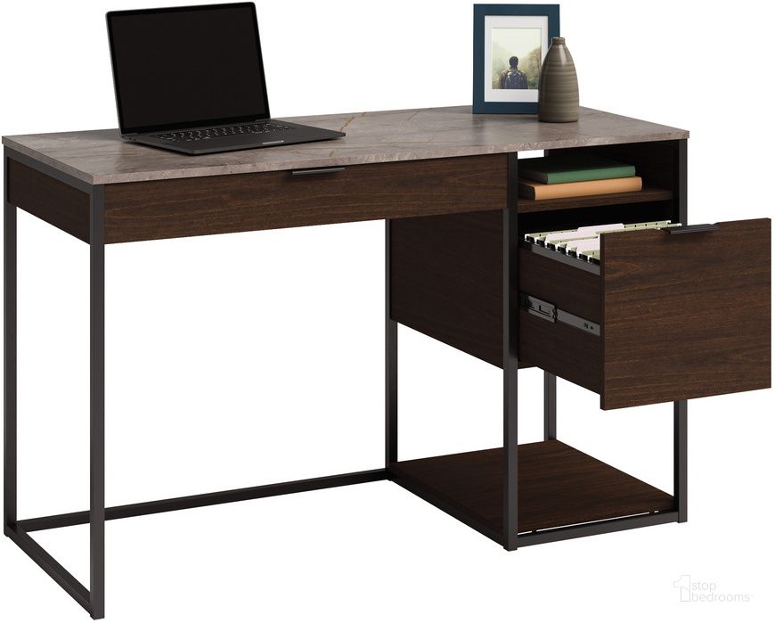 The appearance of International Lux Desk In Umber Wood designed by Sauder in the transitional interior design. This umber wood piece of furniture  was selected by 1StopBedrooms from International Lux Collection to add a touch of cosiness and style into your home. Sku: 430877. Product Type: Desk. Material: Engineered Wood. Image1