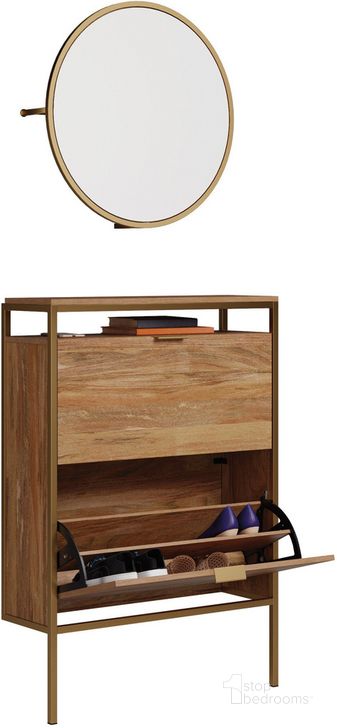 The appearance of International Lux Wall-Mounted Shoe Cabinet With Mirror In Sindoori Mango designed by Sauder in the transitional interior design. This sindoori mango piece of furniture  was selected by 1StopBedrooms from International Lux Collection to add a touch of cosiness and style into your home. Sku: 431268. Product Type: Shoe Cabinet. Material: Engineered Wood. Image1