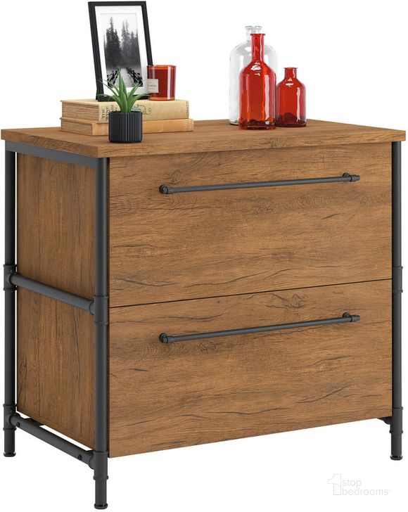 The appearance of Iron City Lateral File In Checked Oak designed by Sauder in the country / farmhouse interior design. This checked oak piece of furniture  was selected by 1StopBedrooms from Iron City Collection to add a touch of cosiness and style into your home. Sku: 427135. Product Type: File Cabinet. Material: Engineered Wood. Image1