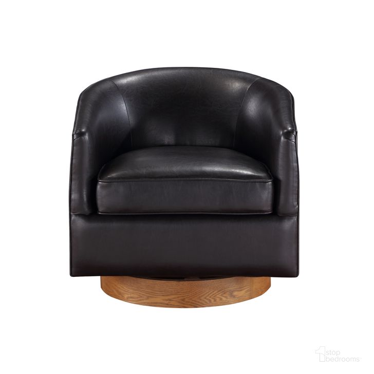 The appearance of Irving Faux Leather Wood Base Barrel Swivel Chair In Brown designed by Comfort Pointe in the modern / contemporary interior design. This brown piece of furniture  was selected by 1StopBedrooms from Irving Collection to add a touch of cosiness and style into your home. Sku: 8075-42. Material: Wood. Product Type: Swivel Chair. Image1