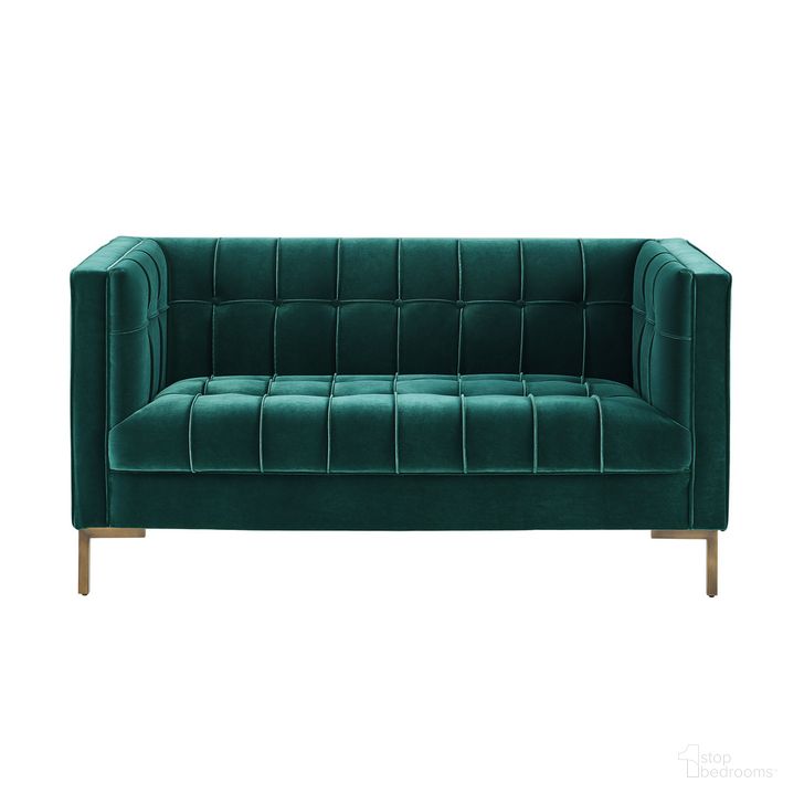 The appearance of Isaac Stitch Loveseat In Green Velvet designed by Steve Silver in the transitional interior design. This green piece of furniture  was selected by 1StopBedrooms from Isaac Collection to add a touch of cosiness and style into your home. Sku: IC100LGN. Product Type: Loveseat. Material: Plywood. Image1