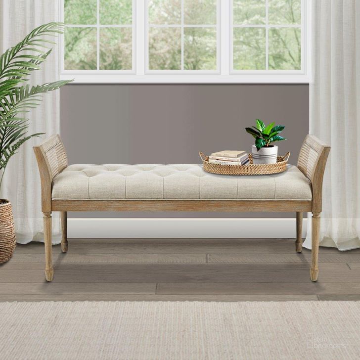 The appearance of Isla Accent Bench In Natural designed by Olliix in the country / farmhouse interior design. This natural piece of furniture  was selected by 1StopBedrooms from Isla Collection to add a touch of cosiness and style into your home. Sku: MT105-0159. Material: Wood. Product Type: Accent and Storage Bench. Image1