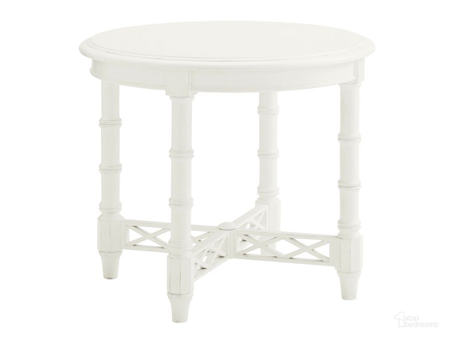 The appearance of Ivory Key Edgehill Round Lamp Table designed by Tommy Bahama in the transitional interior design. This white piece of furniture  was selected by 1StopBedrooms from Ivory Key Collection to add a touch of cosiness and style into your home. Sku: 01-0543-950. Material: Glass. Product Type: Lamp Table. Image1