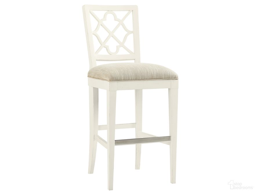 The appearance of Ivory Key Newstead Barstool designed by Tommy Bahama in the transitional interior design. This white piece of furniture  was selected by 1StopBedrooms from Ivory Key Collection to add a touch of cosiness and style into your home. Sku: 01-0543-816-01. Material: Glass. Product Type: Barstool. Image1