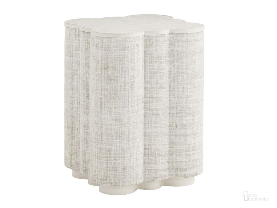 The appearance of Ivory Key Spar Point Chairside Table designed by Tommy Bahama in the transitional interior design. This white piece of furniture  was selected by 1StopBedrooms from Ivory Key Collection to add a touch of cosiness and style into your home. Sku: 01-0543-954. Material: Glass. Product Type: End Table. Image1