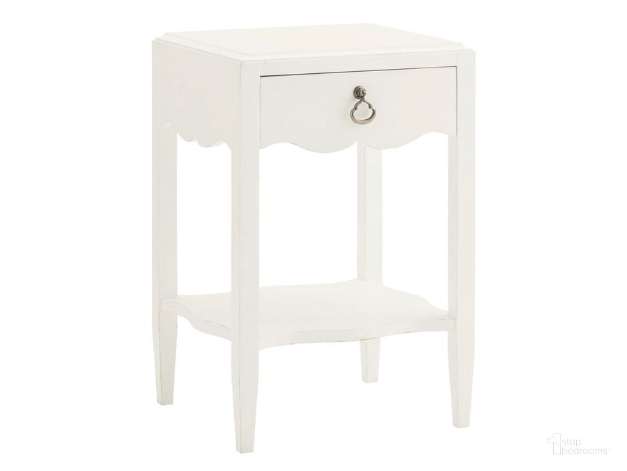 The appearance of Ivory Key Water Street Bedside Table designed by Tommy Bahama in the transitional interior design. This white piece of furniture  was selected by 1StopBedrooms from Ivory Key Collection to add a touch of cosiness and style into your home. Sku: 01-0543-622. Material: Glass. Product Type: End Table. Image1