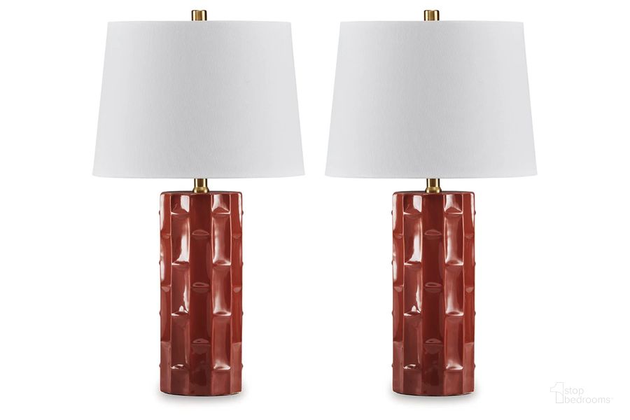 The appearance of Jacemour Table Lamp Set of 2 In Burnt Umber designed by Signature Design by Ashley in the modern / contemporary interior design. This burnt umber piece of furniture  was selected by 1StopBedrooms from Jacemour Collection to add a touch of cosiness and style into your home. Sku: L178014. Material: Ceramic. Product Type: Table Lamp. Image1