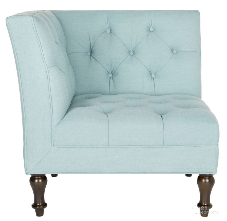 The appearance of Jack Sky Blue and Espresso Tufted Corner Chair designed by Safavieh in the modern / contemporary interior design. This sky blue piece of furniture  was selected by 1StopBedrooms from Jack Collection to add a touch of cosiness and style into your home. Sku: MCR4643B. Material: Wood. Product Type: Accent Chair. Image1