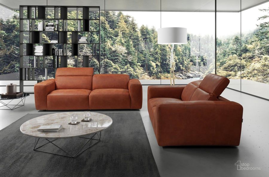 The appearance of Jacklyn Maya Hermes Leather Living Room Set With Power headrest designed by Bellini Modern Living in the modern / contemporary interior design. This orange piece of furniture  was selected by 1StopBedrooms from Jacklyn Collection to add a touch of cosiness and style into your home. Sku: Jacklyn S HRMS;Jacklyn LS HRMS. Product Type: Living Room Set. Image1
