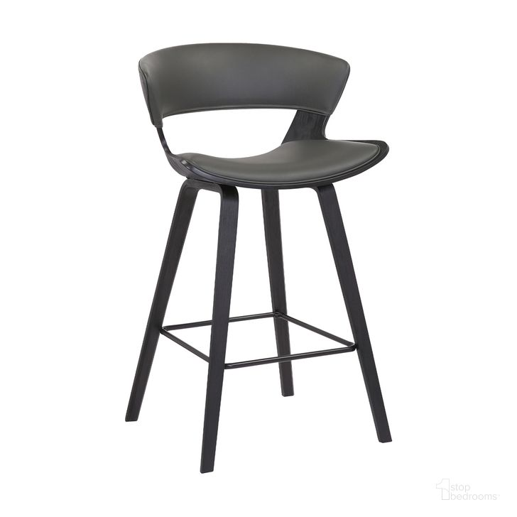 The appearance of Jagger Modern 26 Inch Black Wood and Gray Faux Leather Counter Height Barstool designed by Armen Living in the transitional interior design. This gray piece of furniture  was selected by 1StopBedrooms from Jagger Collection to add a touch of cosiness and style into your home. Sku: LCJGBABLGR26. Product Type: Barstool. Material: Iron. Image1