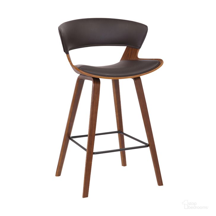 The appearance of Jagger Modern 26 Inch Wood and Black Faux Leather Counter Height Barstool designed by Armen Living in the transitional interior design. This brown piece of furniture  was selected by 1StopBedrooms from Jagger Collection to add a touch of cosiness and style into your home. Sku: LCJGBAWABR26. Product Type: Barstool. Material: Iron. Image1