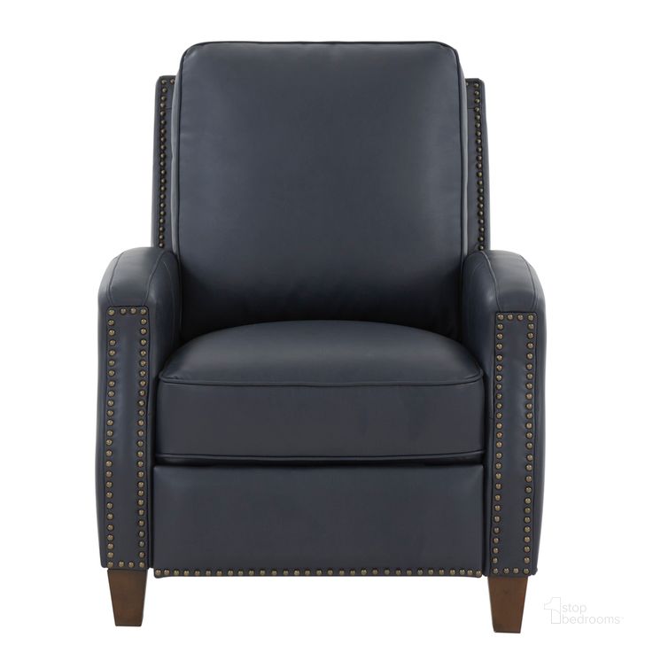 The appearance of James Faux Leather Push Back Recliner In Midnight Blue designed by Comfort Pointe in the modern / contemporary interior design. This midnight blue piece of furniture  was selected by 1StopBedrooms from James Collection to add a touch of cosiness and style into your home. Sku: 8077-14. Product Type: Recliner. Material: Plywood. Image1