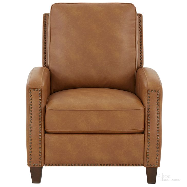 The appearance of James Faux Leather Push Back Recliner In Saddle designed by Comfort Pointe in the modern / contemporary interior design. This saddle piece of furniture  was selected by 1StopBedrooms from James Collection to add a touch of cosiness and style into your home. Sku: 8077-56. Product Type: Recliner. Material: Plywood. Image1