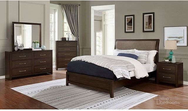 The appearance of Jamie Walnut Panel Bedroom Set designed by Furniture of America in the transitional interior design. This brown piece of furniture  was selected by 1StopBedrooms from Jamie Collection to add a touch of cosiness and style into your home. Sku: FOA7917Q-HB;FOA7917Q-FB;FOA7917Q-R;FOA7917N. Material: Wood. Product Type: Bedroom Set. Bed Size: Queen. Image1