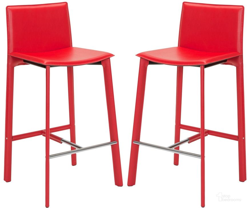The appearance of Janet Red Bar Stool Set of 2 designed by Safavieh in the modern / contemporary interior design. This red piece of furniture  was selected by 1StopBedrooms from Janet Collection to add a touch of cosiness and style into your home. Sku: FOX2004R-SET2. Product Type: Barstool. Material: Iron. Image1