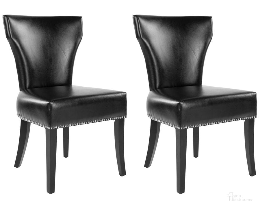 The appearance of Jappic Black and Espresso 22 Inch Side Chairs with Silver Nailhead Detail Set of 2 designed by Safavieh in the traditional interior design. This black piece of furniture  was selected by 1StopBedrooms from Jappic Collection to add a touch of cosiness and style into your home. Sku: MCR4706C-SET2. Product Type: Dining Chair. Material: Stainless Steel. Image1