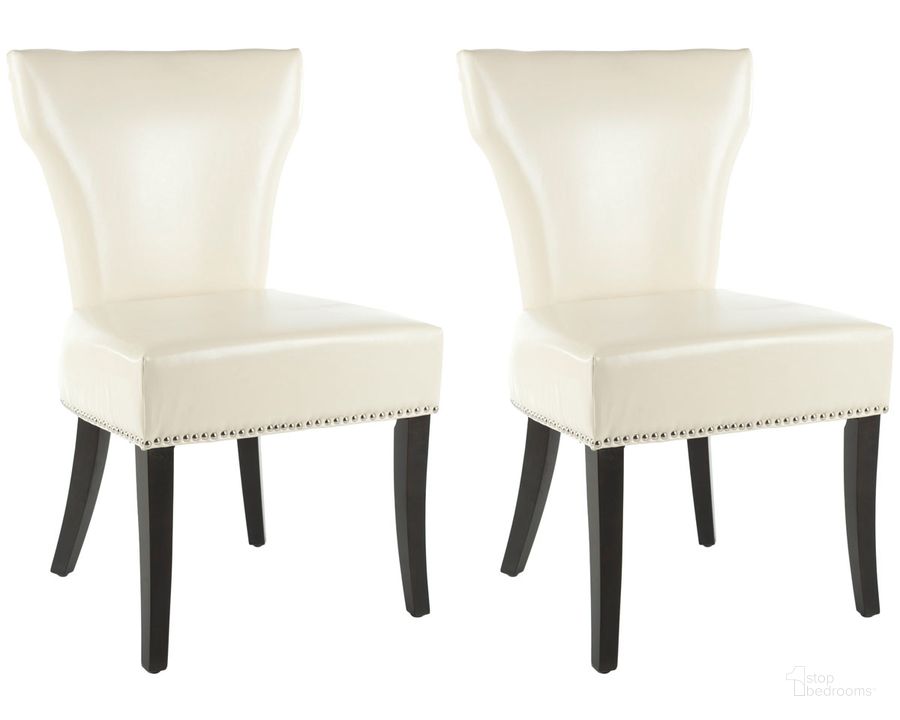 The appearance of Jappic Flat Cream and Espresso 22 Inch Side Chairs with Silver Nailhead Detail Set of 2 designed by Safavieh in the modern / contemporary interior design. This cream piece of furniture  was selected by 1StopBedrooms from Jappic Collection to add a touch of cosiness and style into your home. Sku: MCR4706B-SET2. Product Type: Dining Chair. Material: Stainless Steel. Image1