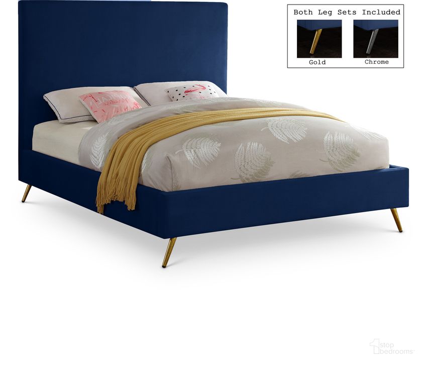 The appearance of Jasmine Velvet King Bed In Navy designed by Meridian in the modern / contemporary interior design. This navy velvet piece of furniture  was selected by 1StopBedrooms from Jasmine Collection to add a touch of cosiness and style into your home. Sku: JasmineNavy-K-1;JasmineNavy-K-2. Bed Type: Platform Bed. Material: Wood. Product Type: Platform Bed. Bed Size: King. Image1