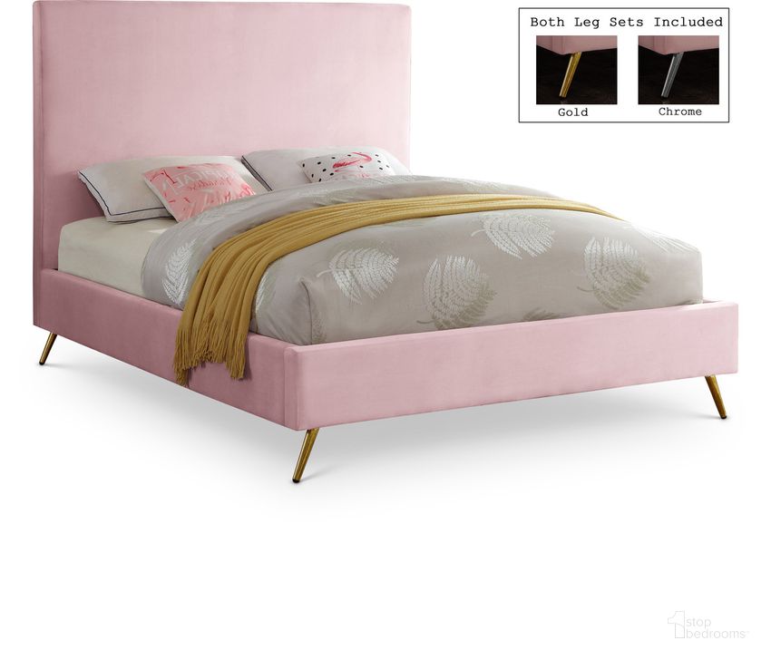 The appearance of Jasmine Velvet Queen Bed In Pink designed by Meridian in the modern / contemporary interior design. This pink velvet piece of furniture  was selected by 1StopBedrooms from Jasmine Collection to add a touch of cosiness and style into your home. Sku: JasminePink-Q-1;JasminePink-Q-2. Bed Type: Platform Bed. Material: Wood. Product Type: Platform Bed. Bed Size: Queen. Image1