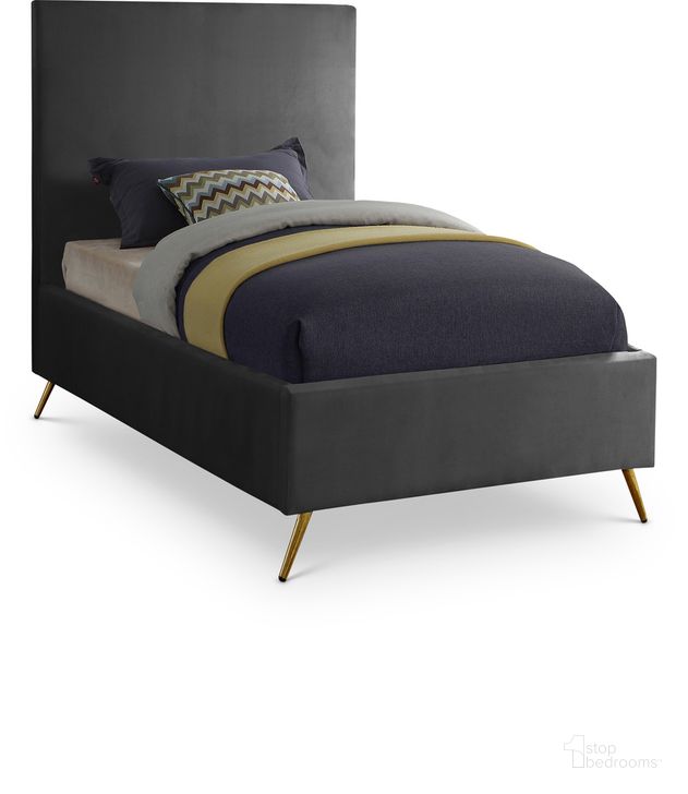 The appearance of Jasmine Velvet Twin Bed In Grey designed by Meridian in the modern / contemporary interior design. This grey velvet piece of furniture  was selected by 1StopBedrooms from Jasmine Collection to add a touch of cosiness and style into your home. Sku: JasmineGrey-T-1;JasmineGrey-T-2. Material: Wood. Product Type: Bed. Bed Size: Twin. Image1