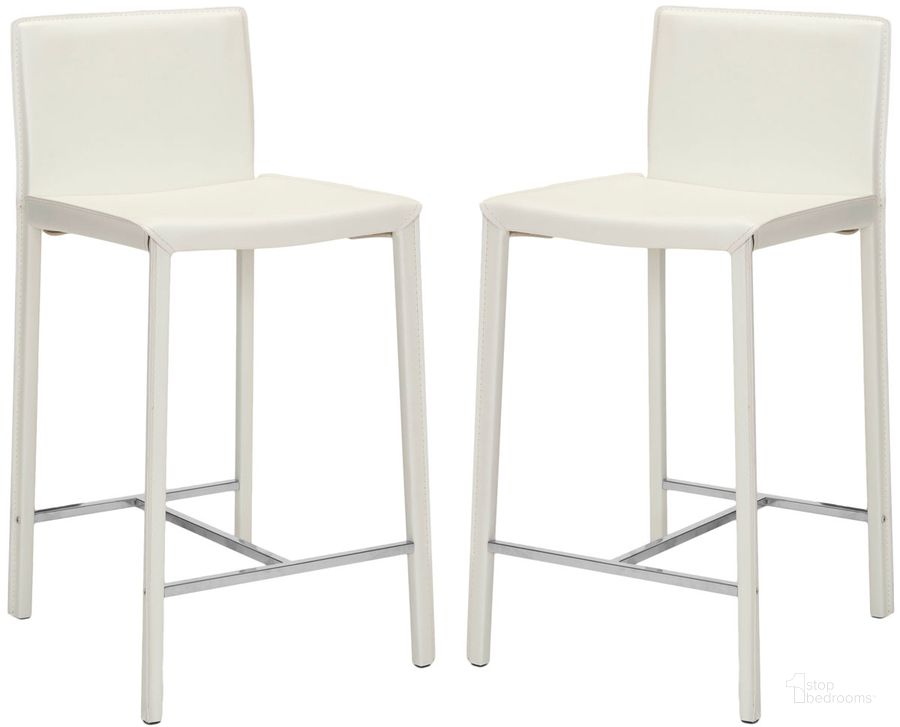 The appearance of Jason White and Chrome 24 Inch Counter Stool Set of 2 designed by Safavieh in the modern / contemporary interior design. This white piece of furniture  was selected by 1StopBedrooms from Jason Collection to add a touch of cosiness and style into your home. Sku: FOX2003A-SET2. Product Type: Barstool. Material: Iron. Image1