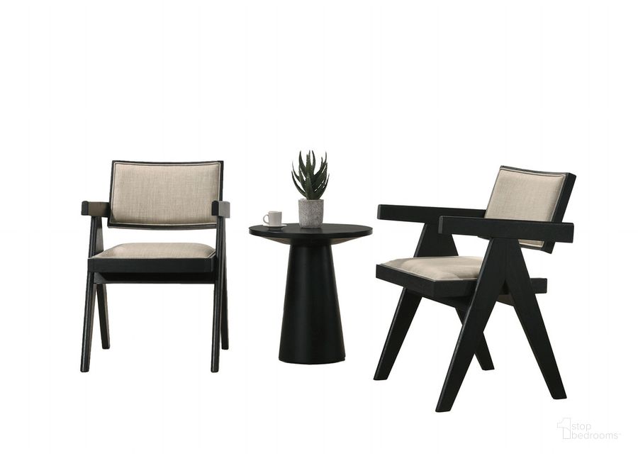 The appearance of Jasper 3 Piece Arm Chairs and Console Table Set In Ebony Black and Beige designed by Lilola Home in the modern / contemporary interior design. This black and beige piece of furniture  was selected by 1StopBedrooms from Jasper Collection to add a touch of cosiness and style into your home. Sku: 30023-1. Material: Wood. Product Type: Living Room Set. Image1