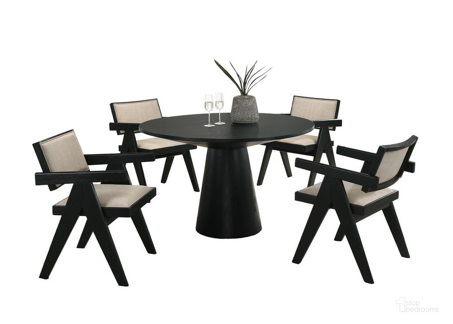 The appearance of Jasper 5 Piece Round Dining Set In Ebony Black and Beige designed by Lilola Home in the modern / contemporary interior design. This black and beige piece of furniture  was selected by 1StopBedrooms from Jasper Collection to add a touch of cosiness and style into your home. Sku: 30023-2. Material: Wood. Product Type: Dining Room Set. Image1