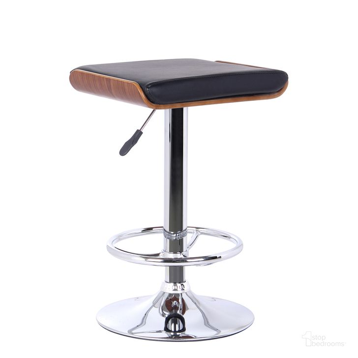 The appearance of Java Barstool In Chrome Finish with Walnut Wood and Black Faux Leather designed by Armen Living in the modern / contemporary interior design. This black piece of furniture  was selected by 1StopBedrooms from Java Collection to add a touch of cosiness and style into your home. Sku: LCJABABLKWA. Material: Wood. Product Type: Barstool. Image1