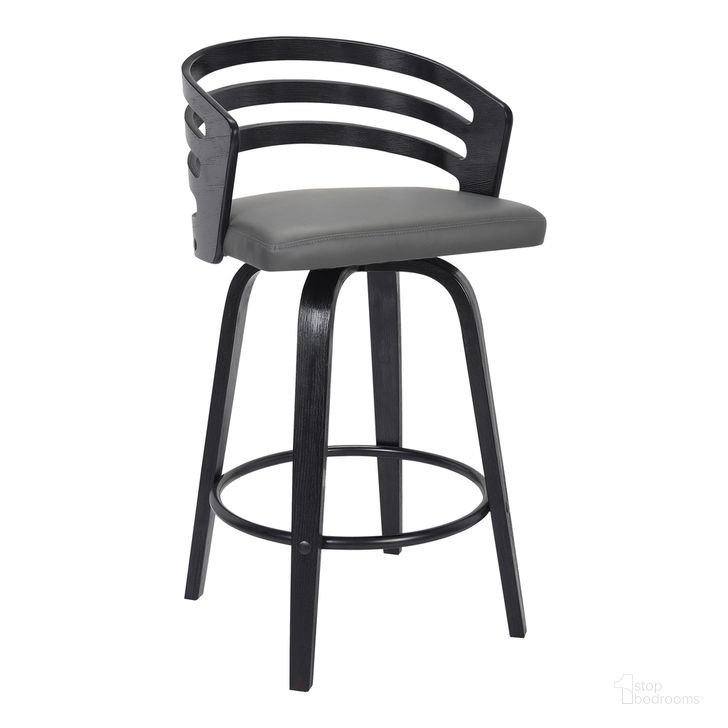 The appearance of Jayden 26 Inch Counter Height Swivel Gray Faux Leather and Black Wood Bar Stool designed by Armen Living in the transitional interior design. This gray and black piece of furniture  was selected by 1StopBedrooms from Jayden Collection to add a touch of cosiness and style into your home. Sku: LCJYBAGRBL26. Material: Steel. Product Type: Barstool. Image1
