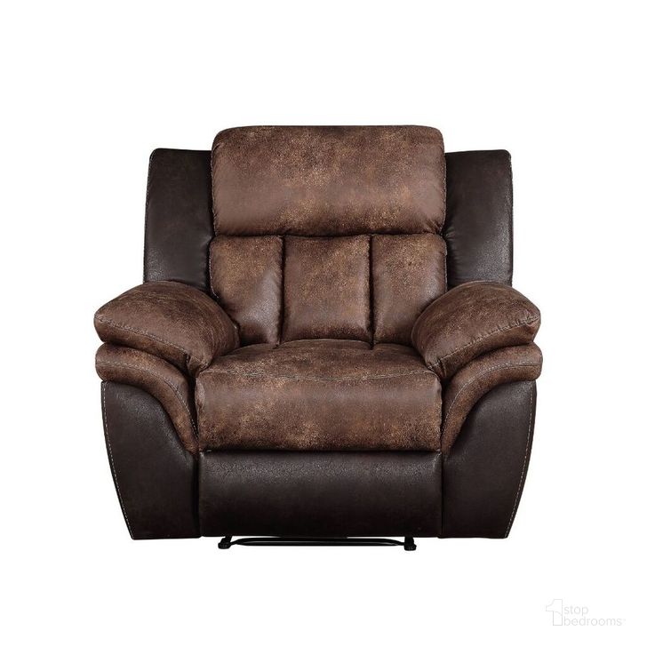 The appearance of Jaylen Motion Recliner In Toffee and Espresso Polished Microfiber designed by ACME in the modern / contemporary interior design. This espresso piece of furniture  was selected by 1StopBedrooms from Jaylen Collection to add a touch of cosiness and style into your home. Sku: 55427. Product Type: Recliner. Material: Upholstery. Image1