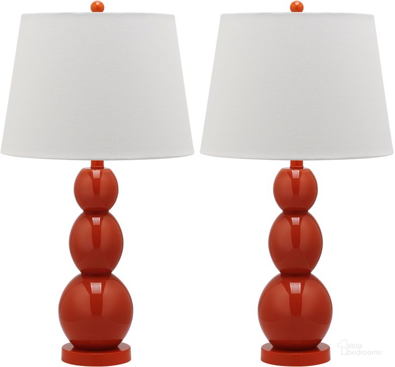 The appearance of Jayne Blood Orange and Off-White 26.5 Inch 3-Sphere Glass Lamp Set of 2 designed by Safavieh in the modern / contemporary interior design. This orange piece of furniture  was selected by 1StopBedrooms from Jayne Collection to add a touch of cosiness and style into your home. Sku: LIT4089D-SET2. Product Type: Table Lamp. Image1
