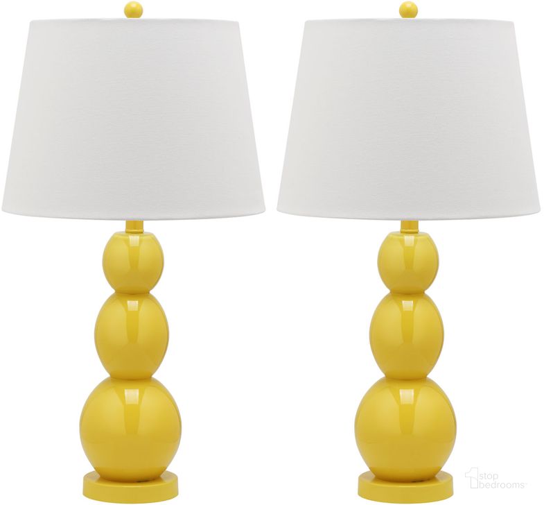 The appearance of Jayne Yellow Three Sphere Glass Lamp Set of 2 designed by Safavieh in the modern / contemporary interior design. This yellow piece of furniture  was selected by 1StopBedrooms from Jayne Collection to add a touch of cosiness and style into your home. Sku: LIT4089H-SET2. Product Type: Table Lamp. Image1