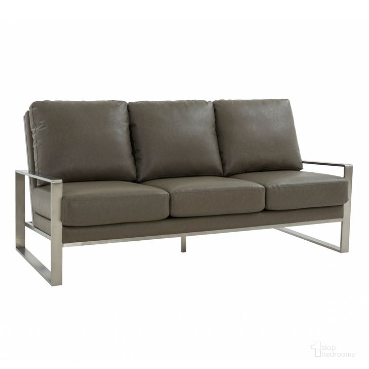 The appearance of Jefferson Design Leather Sofa In Grey designed by LeisureMod in the modern / contemporary interior design. This grey piece of furniture  was selected by 1StopBedrooms from Jefferson Collection to add a touch of cosiness and style into your home. Sku: JAS77GR-L. Material: Faux Leather. Product Type: Sofa. Image1