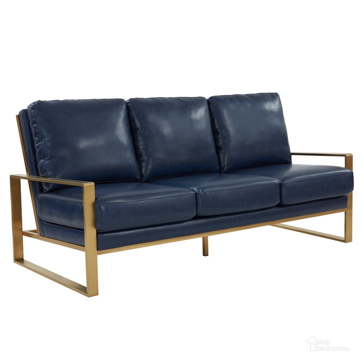 The appearance of Jefferson Design Leather Sofa In Navy Blue designed by LeisureMod in the modern / contemporary interior design. This navy blue piece of furniture  was selected by 1StopBedrooms from Jefferson Collection to add a touch of cosiness and style into your home. Sku: JAG77NBU-L. Material: Faux Leather. Product Type: Sofa. Image1