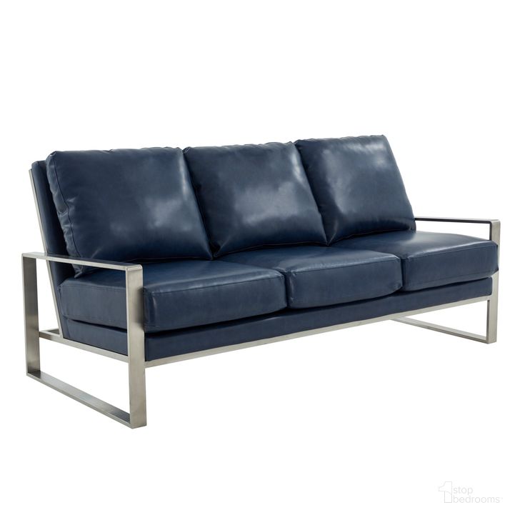 The appearance of Jefferson Design Leather Sofa In Navy Blue designed by LeisureMod in the modern / contemporary interior design. This navy blue piece of furniture  was selected by 1StopBedrooms from Jefferson Collection to add a touch of cosiness and style into your home. Sku: JAS77NBU-L. Material: Faux Leather. Product Type: Sofa. Image1