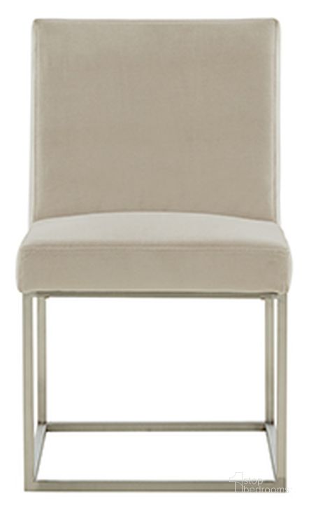 The appearance of Jenette Dining Chair In Taupe And Silver KNT7042F designed by Safavieh Couture in the modern / contemporary interior design. This taupe piece of furniture  was selected by 1StopBedrooms from Jenette Collection to add a touch of cosiness and style into your home. Sku: KNT7042F. Material: Wood. Product Type: Dining Chair. Image1